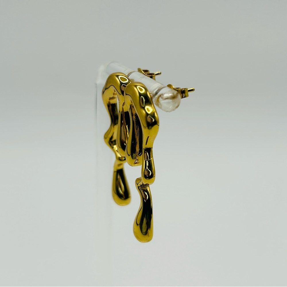Gold Abstract Drip Earrings | Stainless Steel Liquid Metal Look - Picture 4 of 5